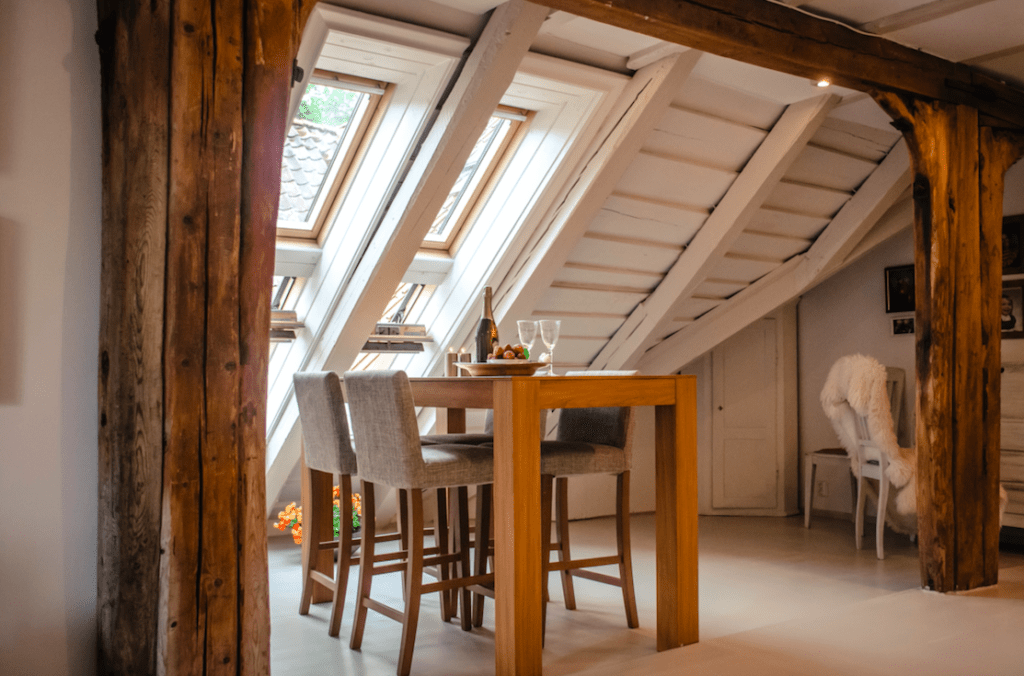 Interior of a room with wooden furniture